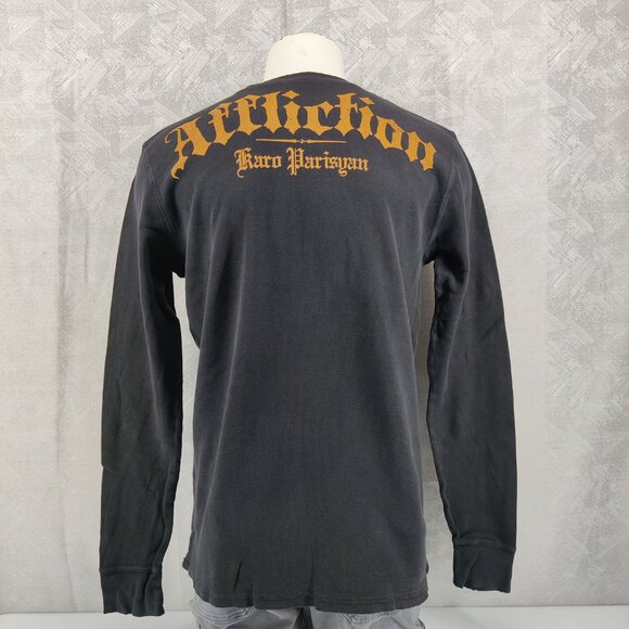 Affliction Shirt Mens XL Black Thermal Waffle Karo Parisyan The Heat Skulls - Picture 2 of 13